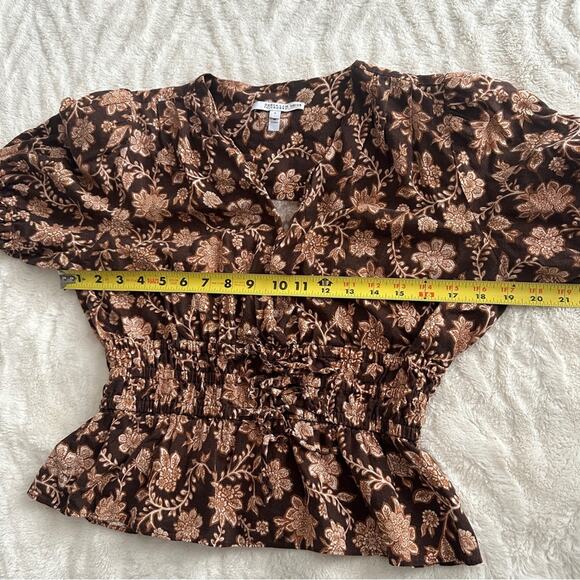 10 Crosby Derek Lam Size 8 Puff Sleeve VNeck Rhea Blouse Top Resort Brown Floral - Picture 12 of 14